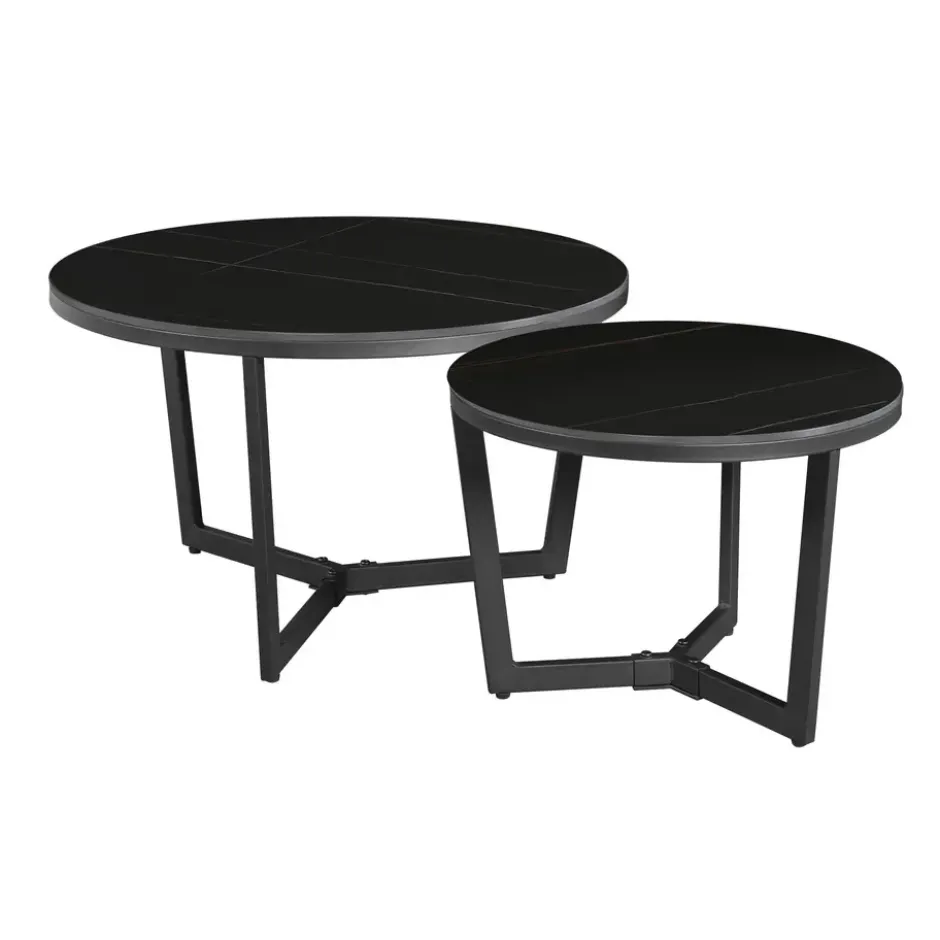 Salontafel set van 2 Brady marmer zwart rond 68,50x69x43 cm Stoneware