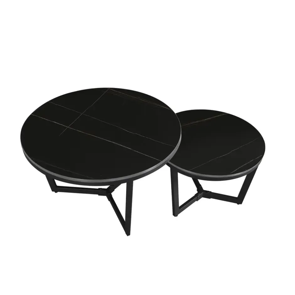 Salontafel set van 2 Brady marmer zwart rond 68,50x69x43 cm Stoneware