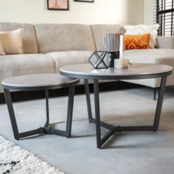 Salontafel set van 2 Brady marmer zwart rond 68,50x69x43 cm Stoneware