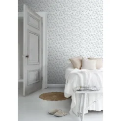 Sanders & Sanders behang bloemen blauw en gebroken wit - 53 cm x 10 m