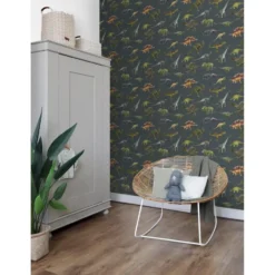 Sanders & Sanders behang dinosaurussen donkerblauw en groen - 50 x 900 cm