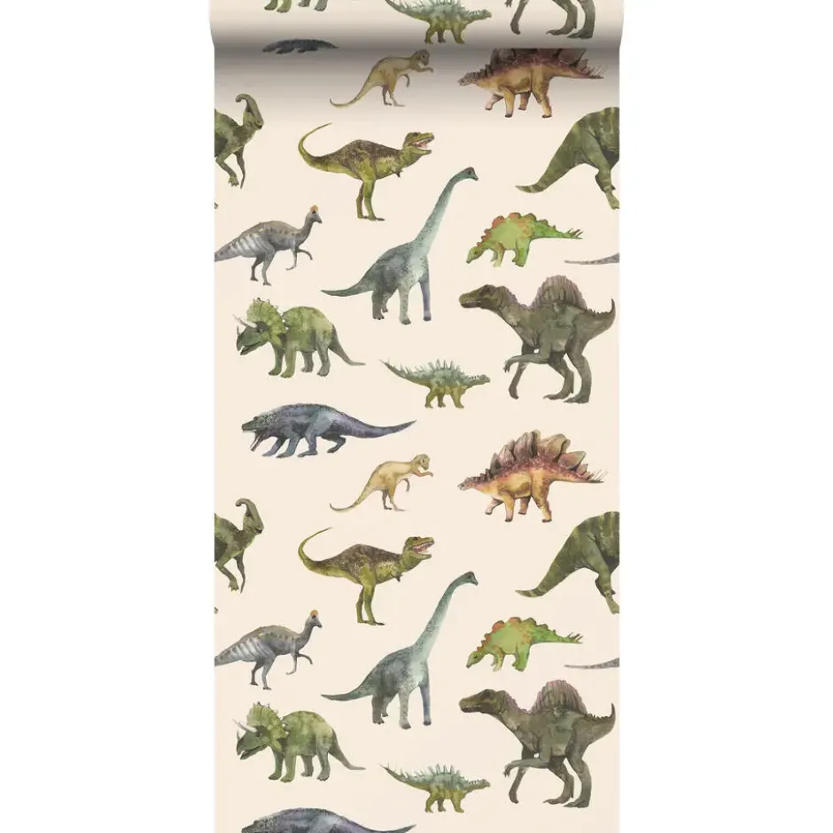 Sanders & Sanders behang dinosaurussen groen en beige - 50 x 900 cm