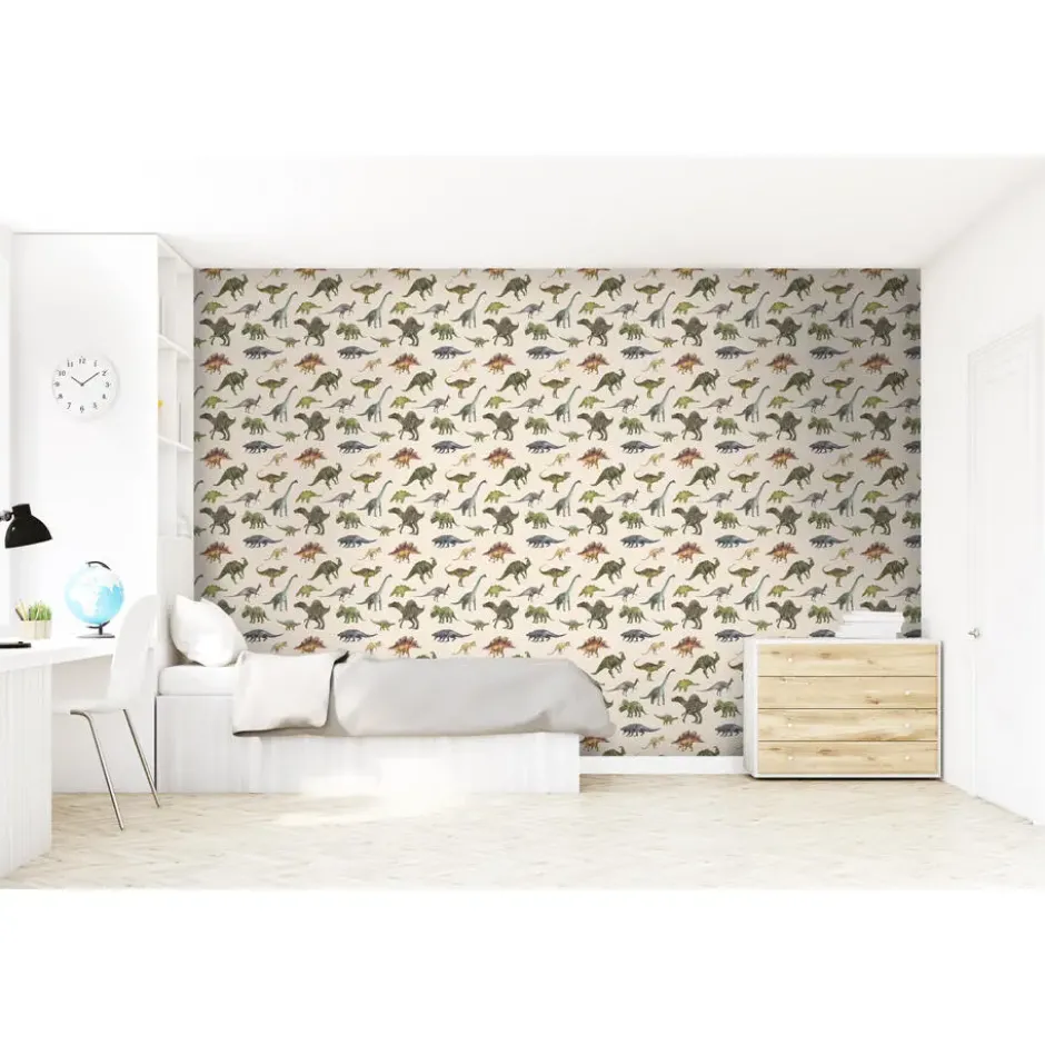 Sanders & Sanders behang dinosaurussen groen en beige - 50 x 900 cm