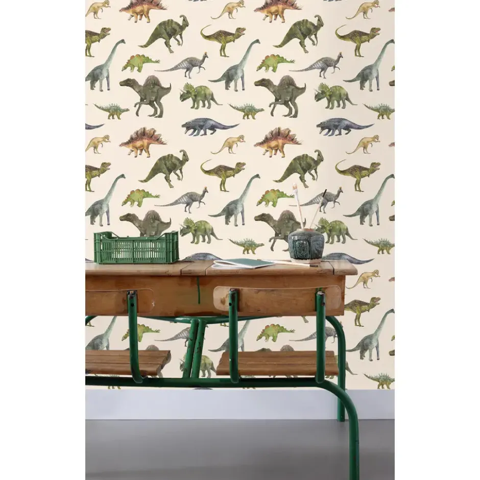 Sanders & Sanders behang dinosaurussen groen en beige - 50 x 900 cm
