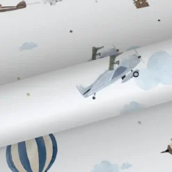 Sanders & Sanders behang luchtballonnen blauw en wit - 53 cm x 10 m