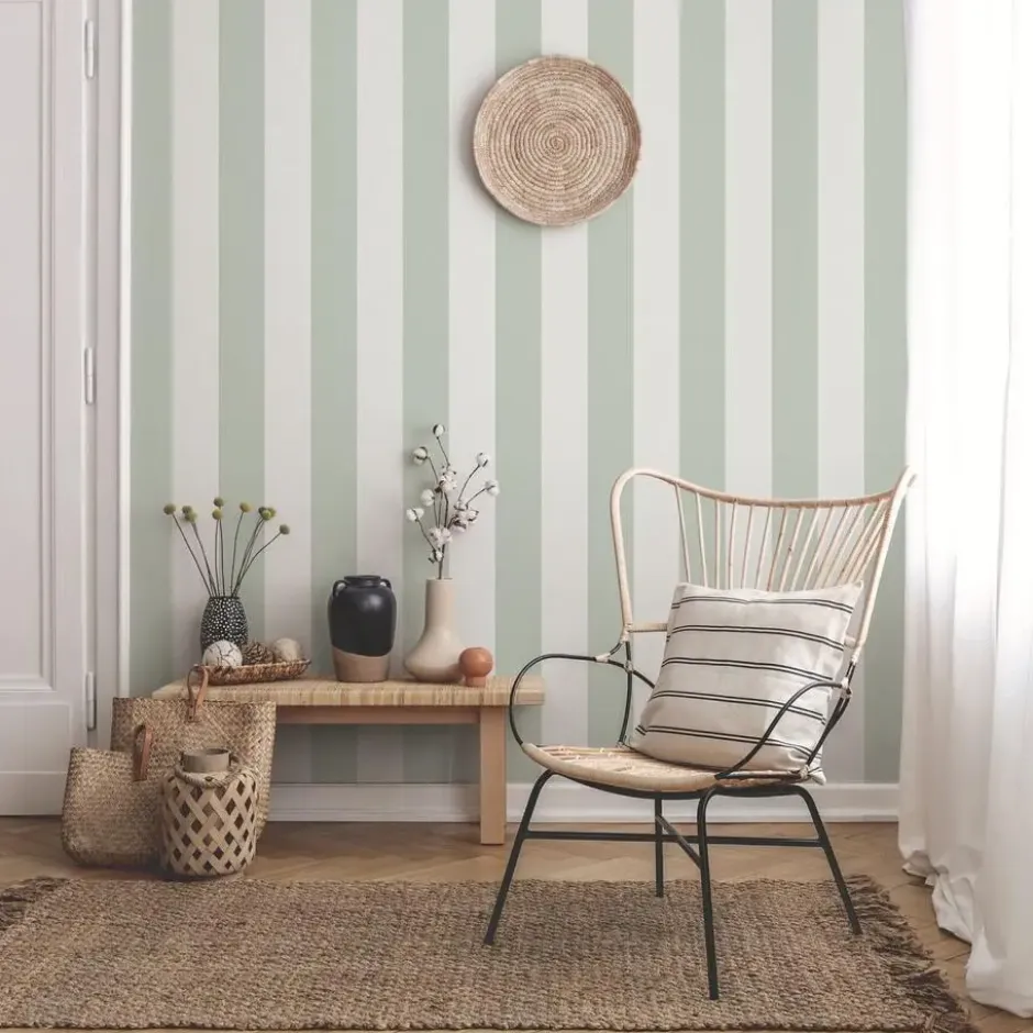 Sanders & Sanders behang strepen groen en beige - 53 x 1005 cm