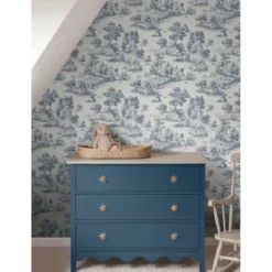 Sanders & Sanders behang toile de jouy print blauw - 53 cm x 10 m