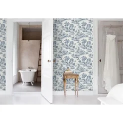 Sanders & Sanders behang toile de jouy print blauw - 53 cm x 10 m