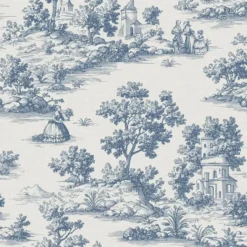 Sanders & Sanders behang toile de jouy print blauw - 53 cm x 10 m