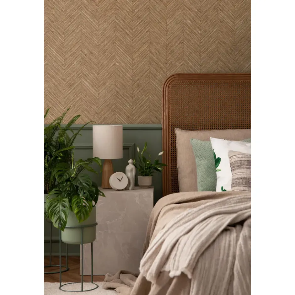 Sanders & Sanders behang visgraat-motief oranje bruin - 53 cm x 10 m