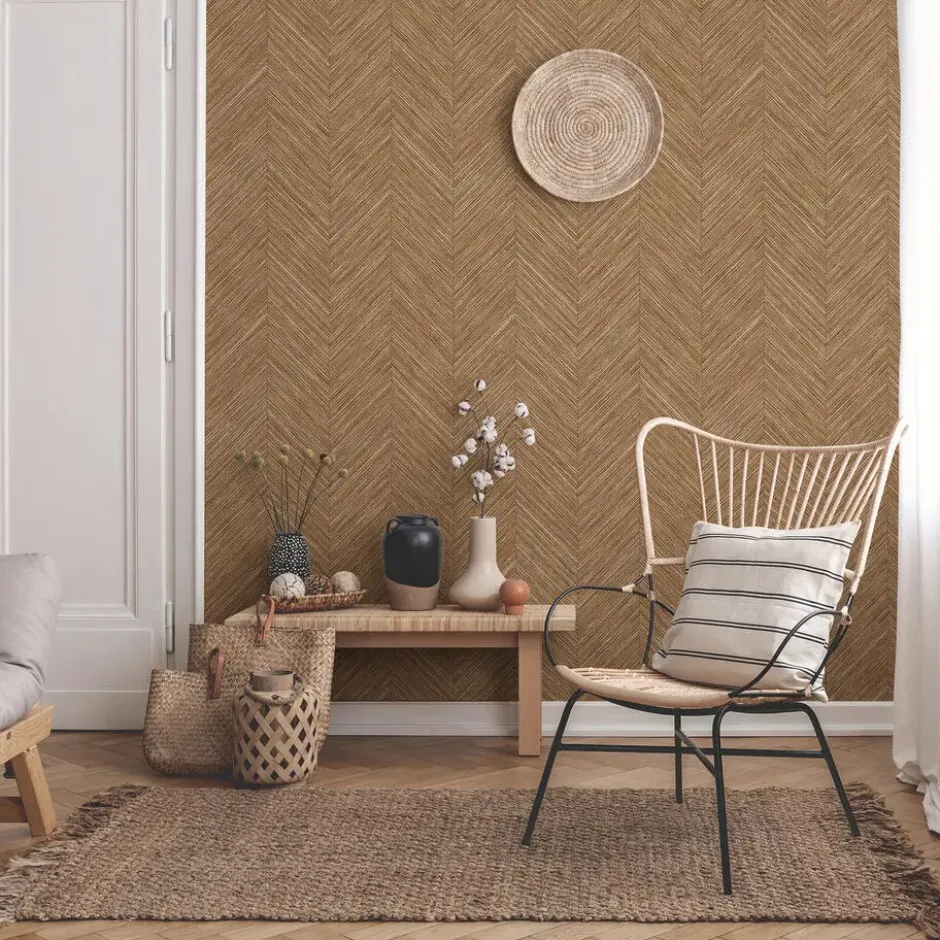 Sanders & Sanders behang visgraat-motief oranje bruin - 53 cm x 10 m