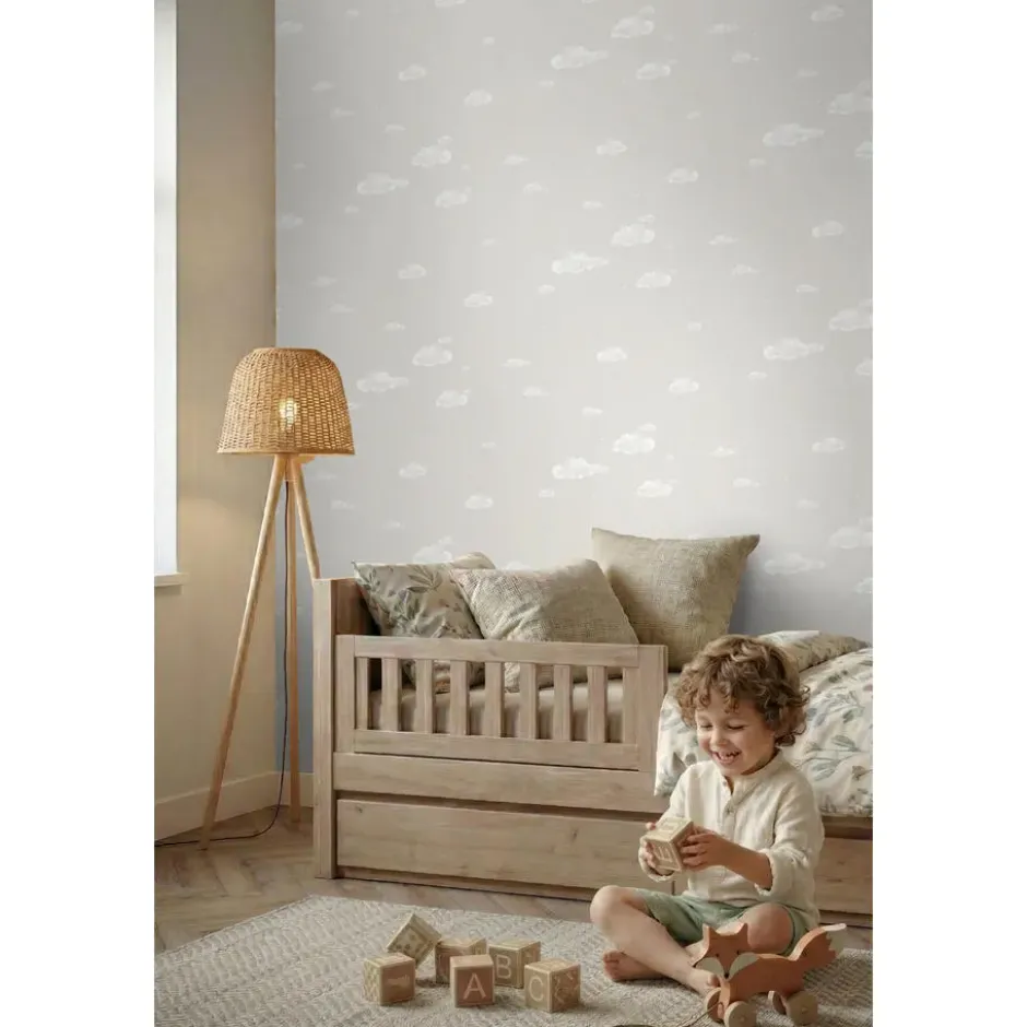 Sanders & Sanders behang wolkjes beige en wit - 53 cm x 10 m