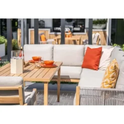 Sardinia lounge-diningset - aluminium met houtlook - 7-persoons