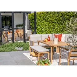 Sardinia lounge-diningset - aluminium met houtlook - 7-persoons