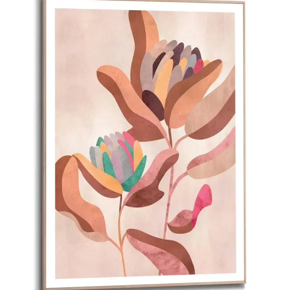 Schilderij Aardse Bloemen - 70 x 50 - Bruin