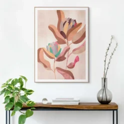 Schilderij Aardse Bloemen - 70 x 50 - Bruin