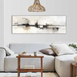 Schilderij Abstracte horizon - 52 x 156 - Beige