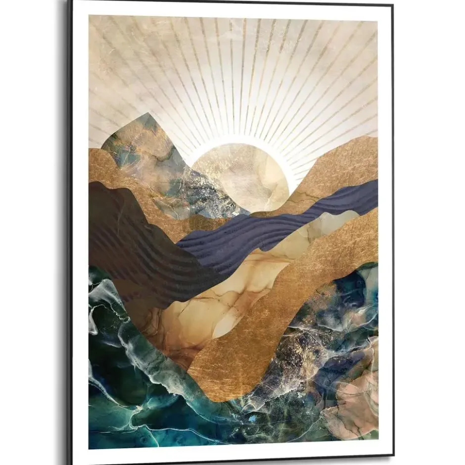 Schilderij Abstracte zonsopkomst - 70 x 50 - Blauw