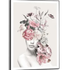 Schilderij Bloemenvrouw - 70 x 50 - Roze