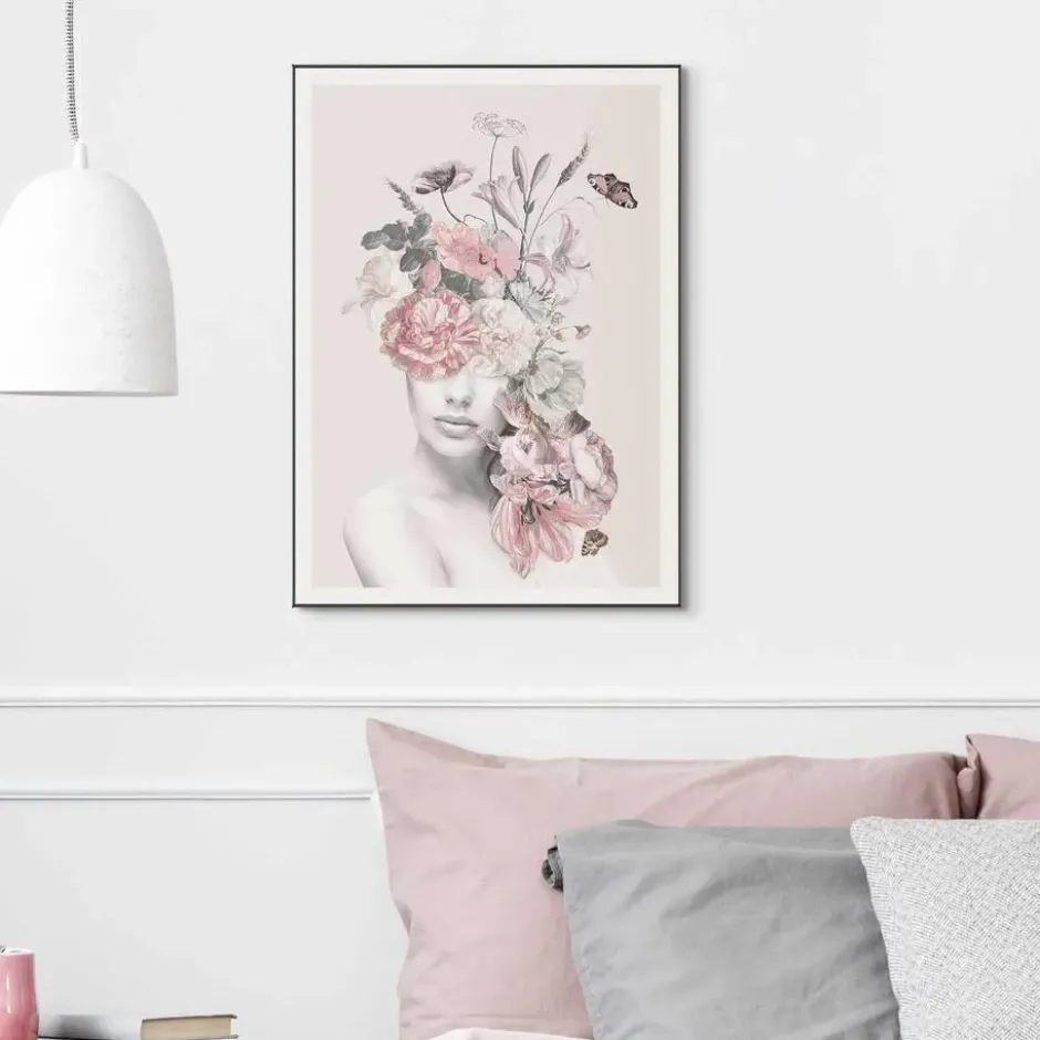 Schilderij Bloemenvrouw - 70 x 50 - Roze