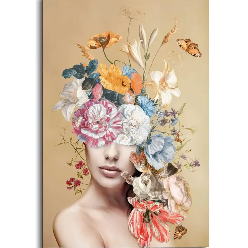 Schilderij Bloemrijk - 90 x 60 - Bont