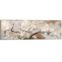 Schilderij Boom in bloei - 52 x 156 - Beige