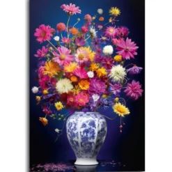 Schilderij Delft Flowers - 90 x 60 - Bont