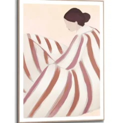Schilderij Gestreepte vrouw - 70 x 50 - Bruin