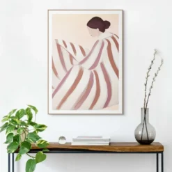 Schilderij Gestreepte vrouw - 70 x 50 - Bruin