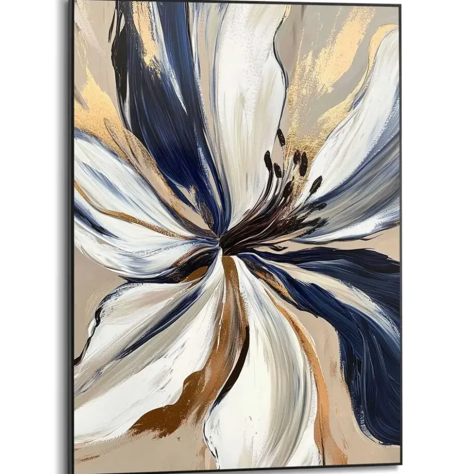 Schilderij Glamour Flower - 70 x 50 - Blauw