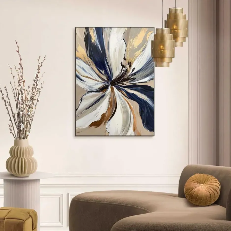 Schilderij Glamour Flower - 70 x 50 - Blauw