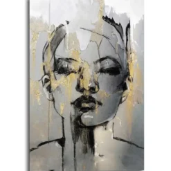 Schilderij Golden Face - 90 x 60 - Goudkleurig