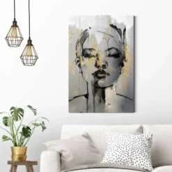 Schilderij Golden Face - 90 x 60 - Goudkleurig