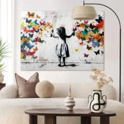 Schilderij Graffiti bloemen - 100 x 140 - Bont
