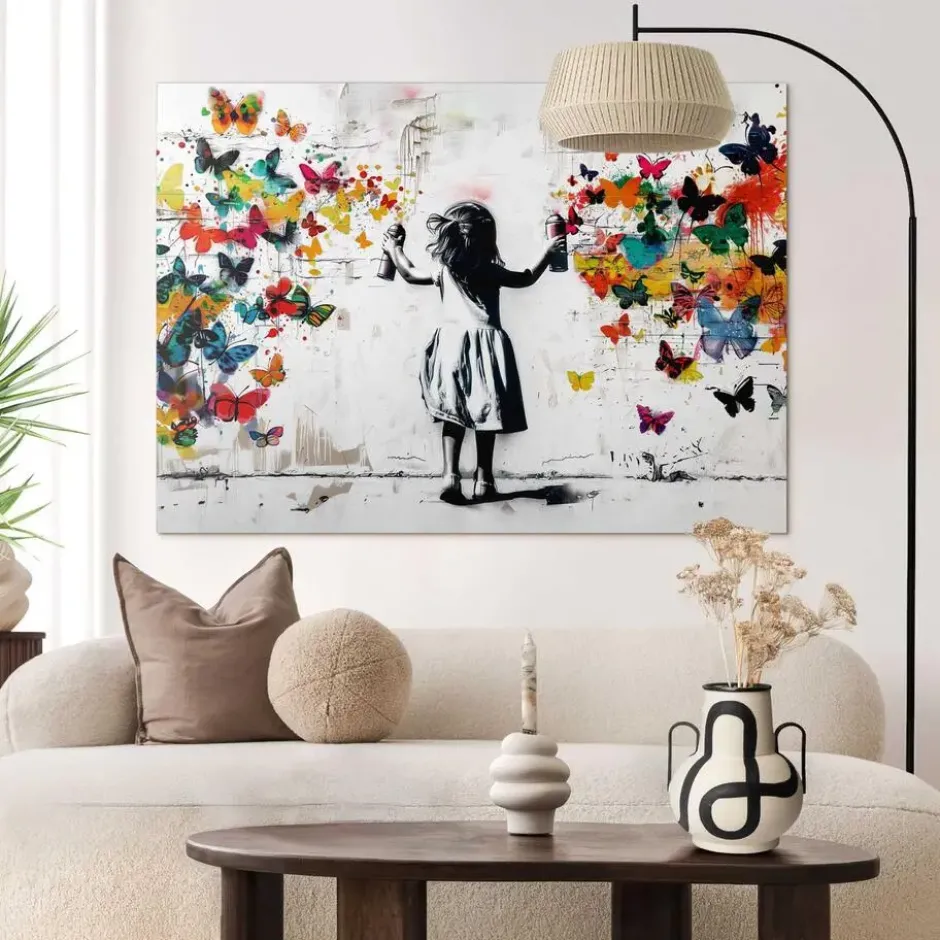 Schilderij Graffiti bloemen - 100 x 140 - Bont