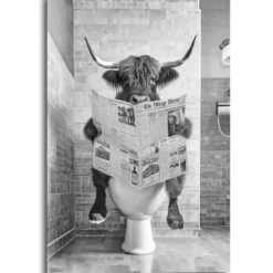 Schilderij Highlander Toilet - 90 x 60 - Zwart-Wit