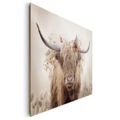 Schilderij Hooglander in bloemen - 100 x 140 - Beige