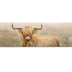 Schilderij Hooglander - 52 x 156 - Beige