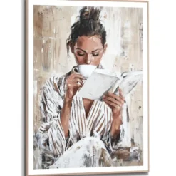 Schilderij Morning Reading - 70 x 50 - Bruin
