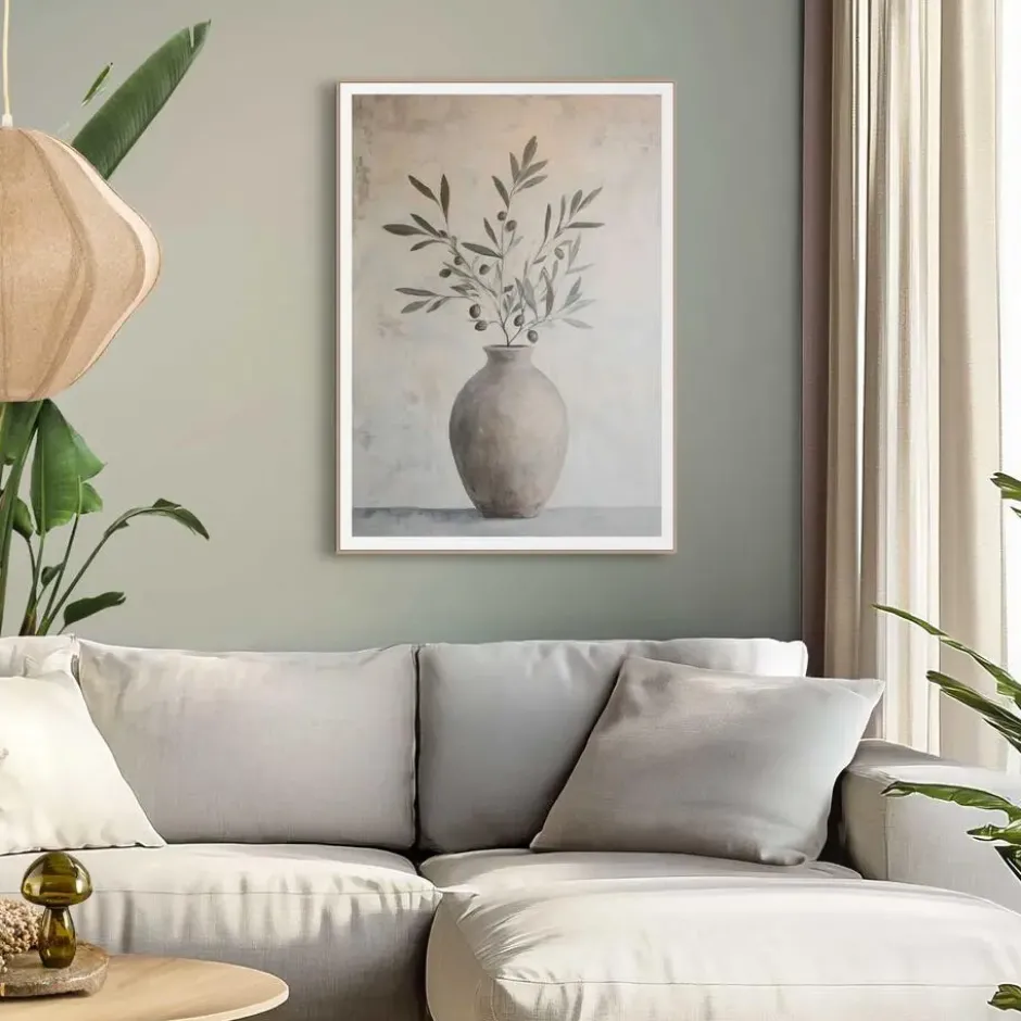 Schilderij Olijven op Vaas - 70 x 50 - Groen