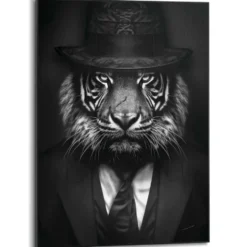 Schilderij Tiger Man - 70 x 50 - Zwart-Wit