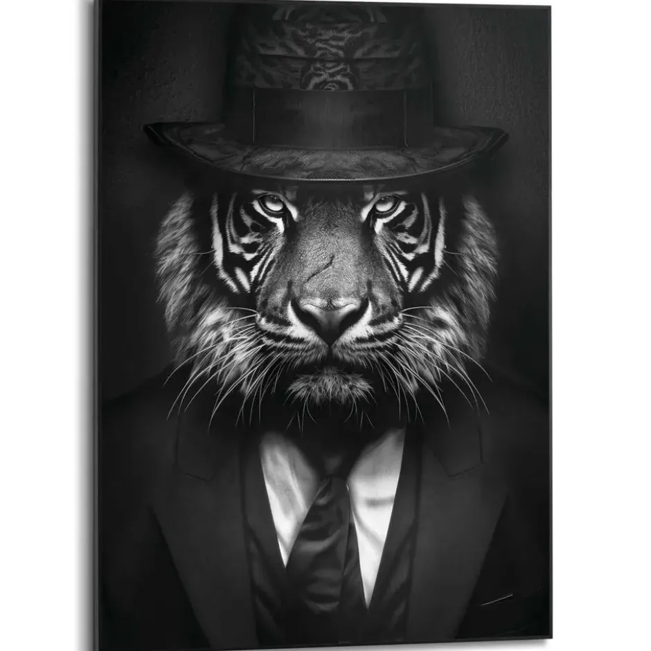 Schilderij Tiger Man - 70 x 50 - Zwart-Wit