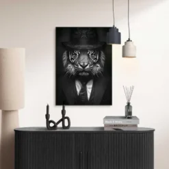 Schilderij Tiger Man - 70 x 50 - Zwart-Wit