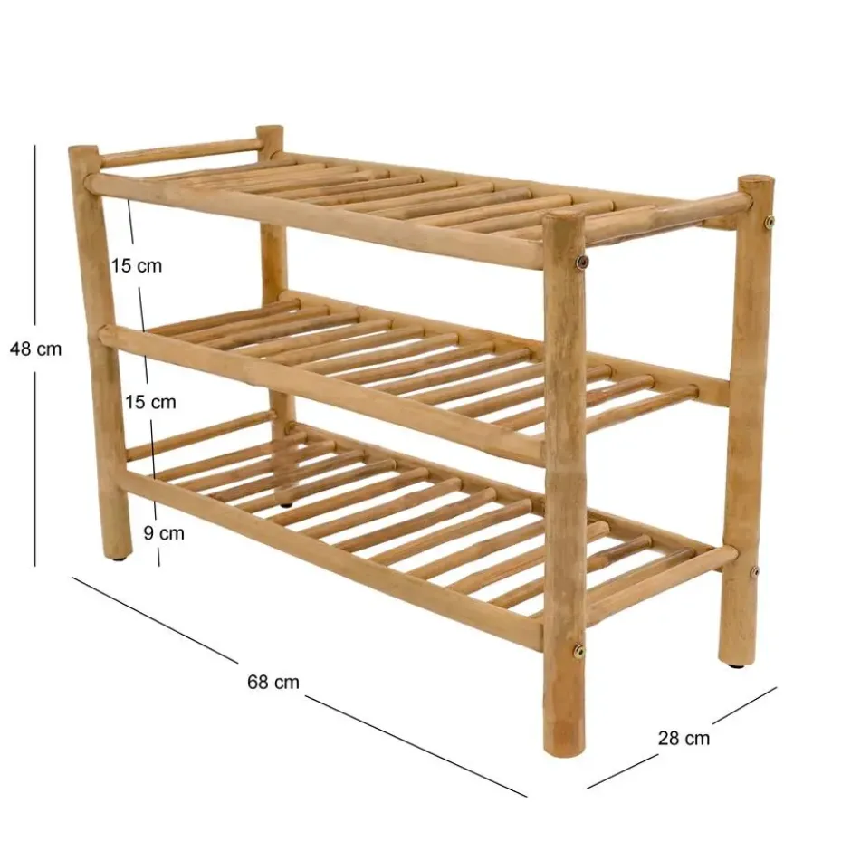 Schoenenrek met 3 planken van massief bamboe