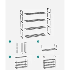 Schoenenrek - 4 niveaus - metaal - 92x73x30 cm - zwart