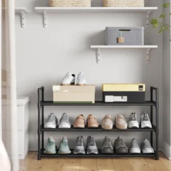 Schoenenrek - stapelbaar - 92x54x30 cm - zwart