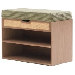 Schoenenrek van hout en groene ribfluweel