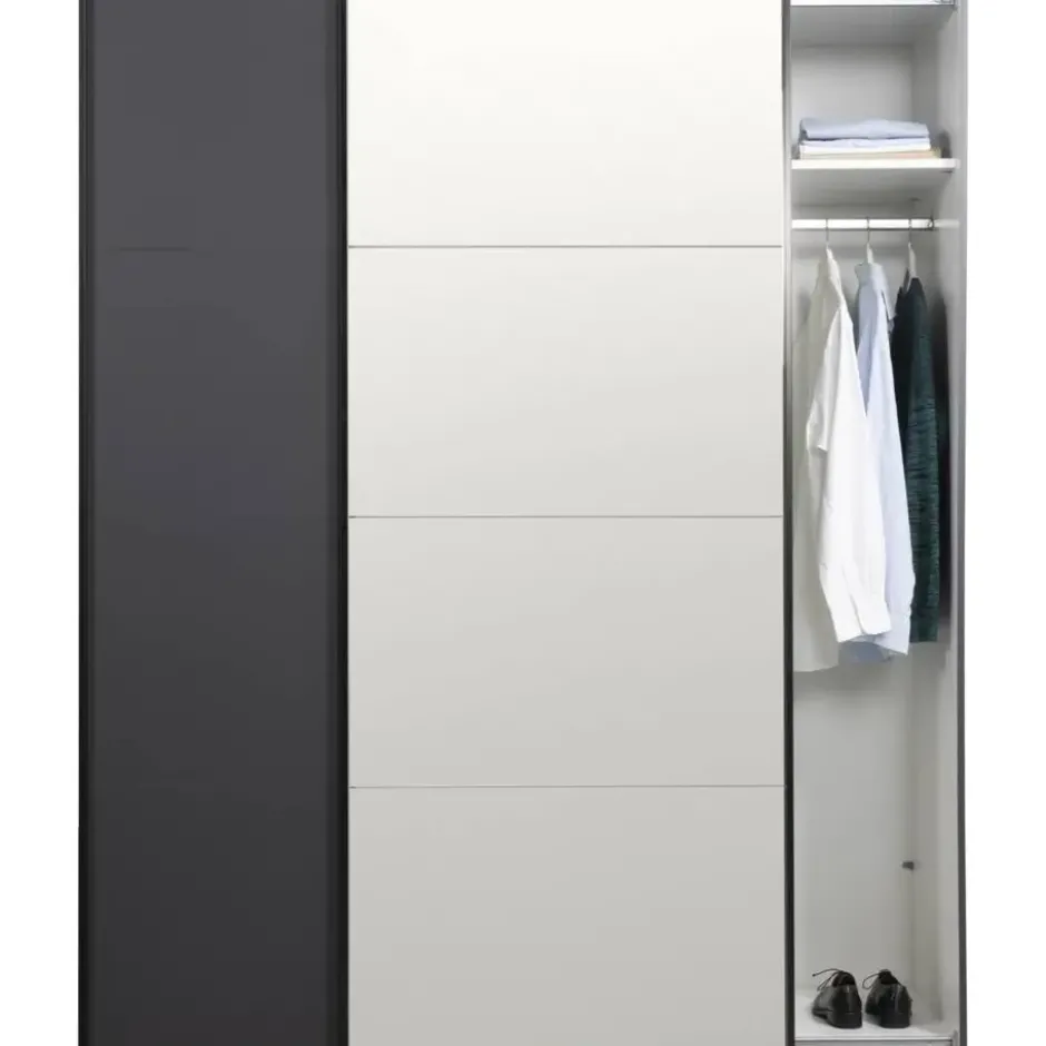 Schuifdeurkast Bergamo - antraciet/spiegel - 221x178,5x66,6 cm