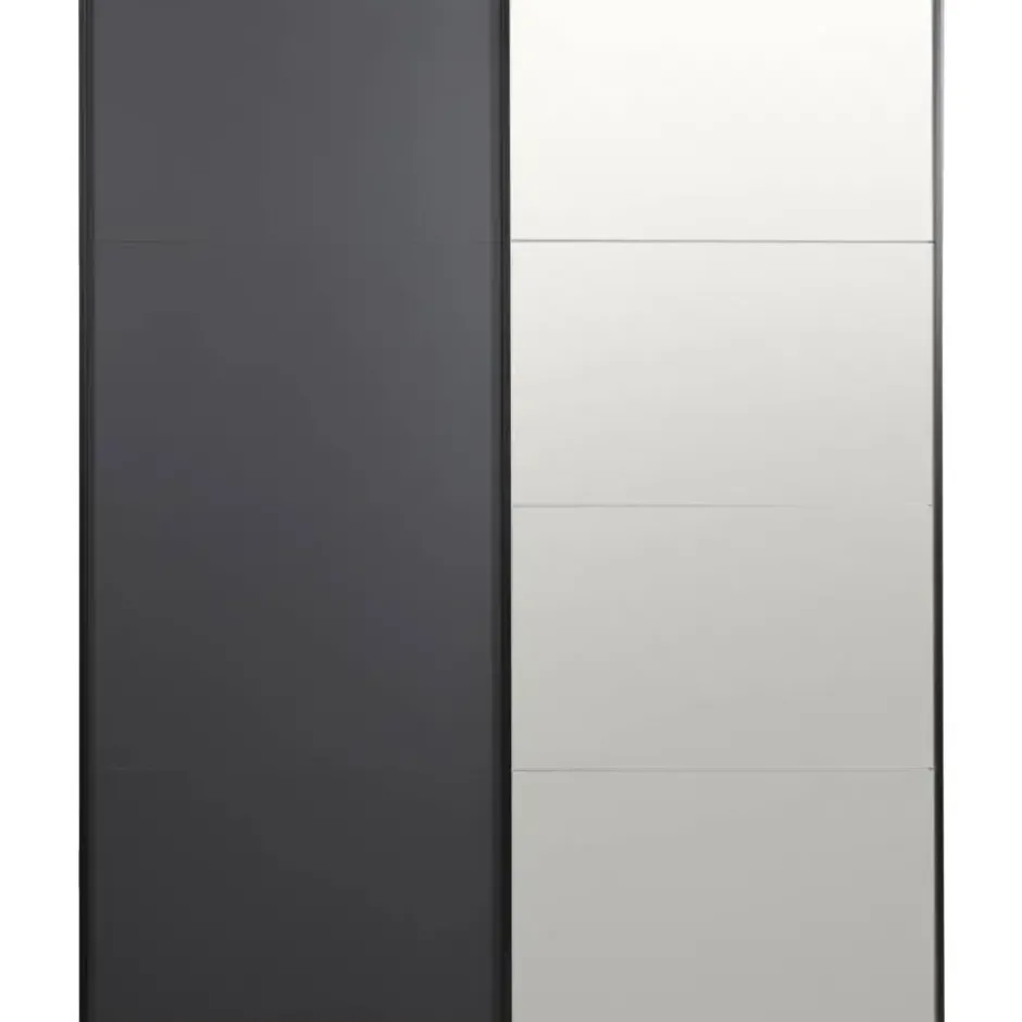 Schuifdeurkast Bergamo - antraciet/spiegel - 221x178,5x66,6 cm