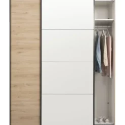 Schuifdeurkast Bergamo - eikenkleur/spiegel - 221x178,5x66,6 cm